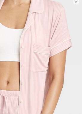 Auden Cloud Knit Pink Stripe Short Sleeve Notch Collar Pajama Shirt
